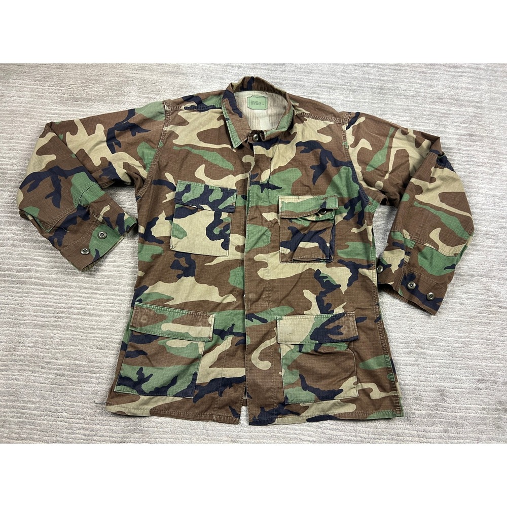 US Military Field Jacket Mens Medium Long Camo BDU Woodland Ripstop 4-Pocket